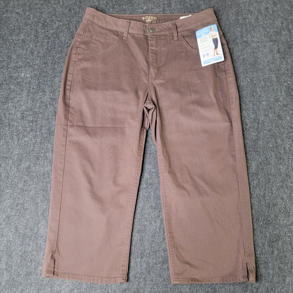 Lee Riders Slender Stretch Capri Pants Size 12 Brown Mid Waist Cotton Blend New